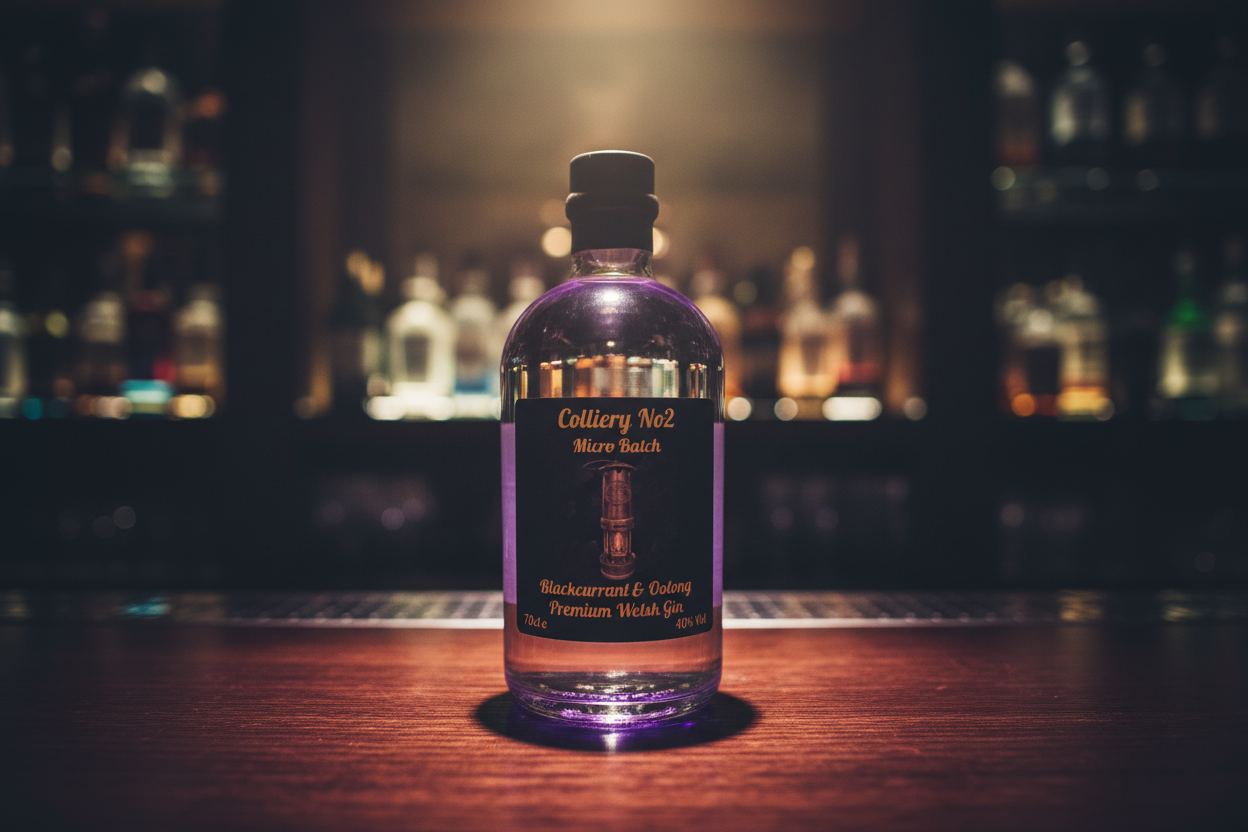 Colliery No2 Blackcurrant & Oolong Gin in bar setting