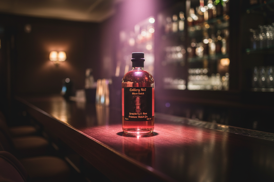 Colliery No2 Strawberry & Rose Gin in bar setting