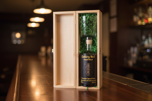 Colliery No2 wooden gift box in bar setting