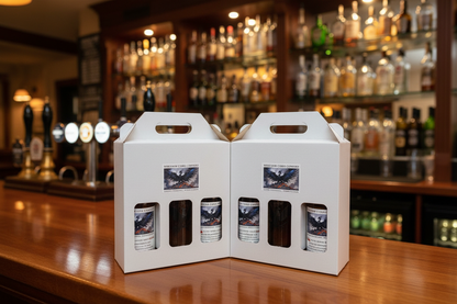 Wrexham Cider Company gift boxes in bar setting