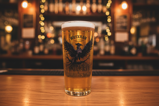 Wrexham Cider Company glass in bar setting